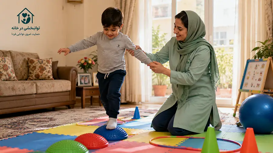 جلسه کاردرمانی جسمی و حسی کودک در منزل در موسسه خیریه شمیم گل‌های بهشت ارومیه
